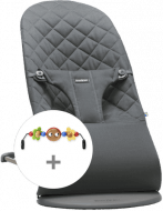 BABYBJÖRN šūpuļkrēsls BLISS Cotton + koka rotaļlieta, anthracite, 606026A