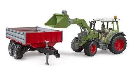 BRUDER 1:16 traktors Fendt Vario 211 ar frontālo iekrāvēju un piekabi, 02182 02182