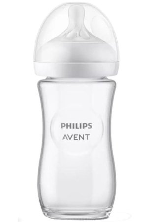 PHILIPS AVENT stikla bērnu pudele 240 ml ar lēnas noplūdes knupīti, 1mēn+, Natural Response, SCY933/01 SCY933/01