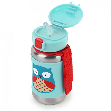 SKIP HOP nerūsējošā tērauda pudele ar salmiņu Zoo Owl, 252511 