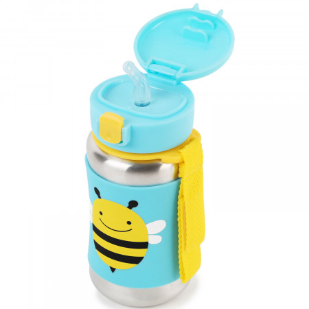 SKIP HOP nerūsējošā tērauda pudele ar salmiņu Zoo Bee, 252514 