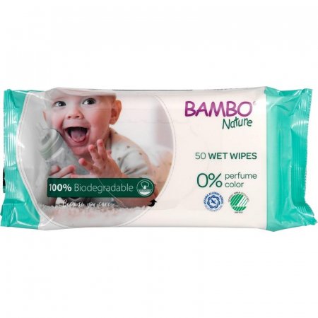 BAMBO bioloģiski noārdāmās mitrās salvetes NATURE, 50 gab., BAMBN6463 BAMBN6463