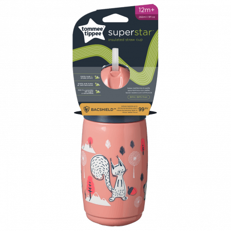 TOMMEE TIPPEE thermos-krūzīte INSULATED STRAW 266ml, 12m+, pink, 447825 447825
