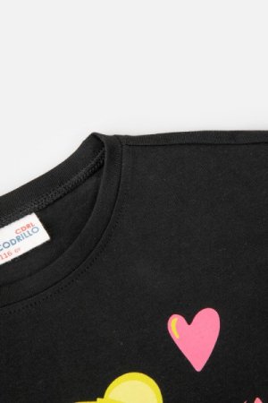 COCCODRILLO t-krekls ar garām piedurknēm JOYFUL PUNK KIDS, melni, WC4143102JPK-021-0 